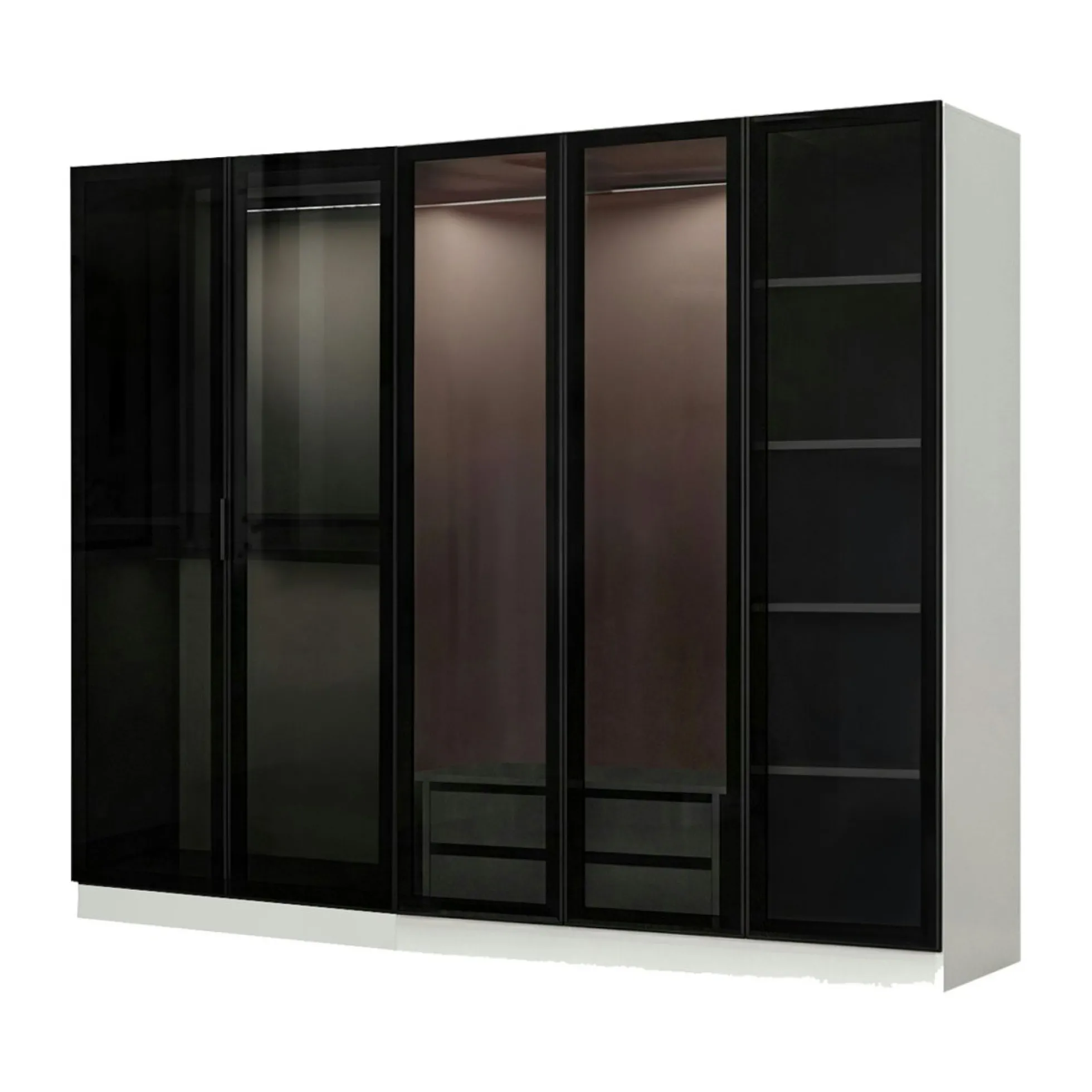 Armoire penderie blanche 5 portes verre 2 tiroirs BYRON