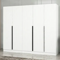 Armoire penderie blanche, 5 portes rainurées 3 portants BYRON