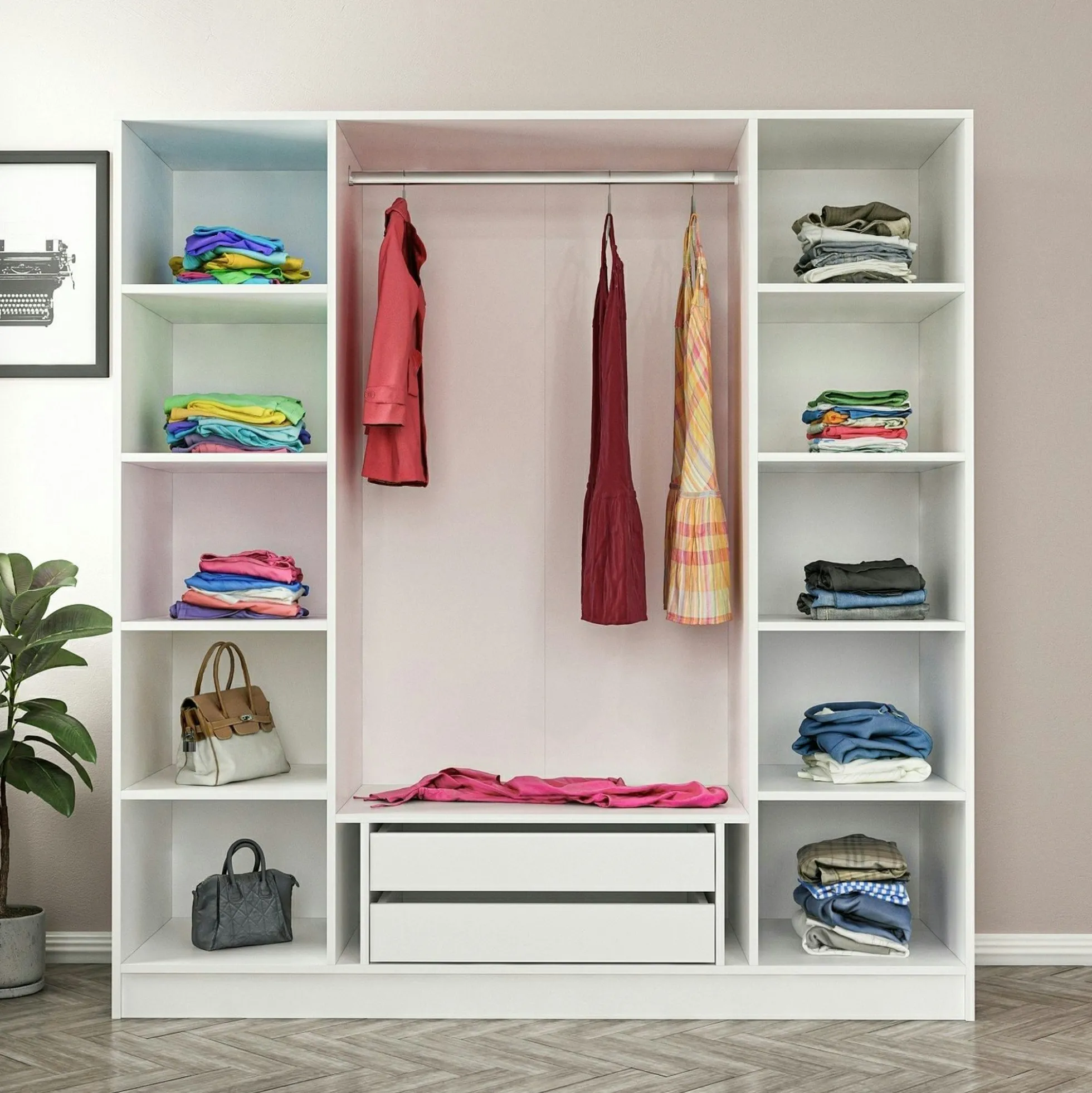 Armoire penderie blanche 2 portes vitrées H 210 cm BYRON