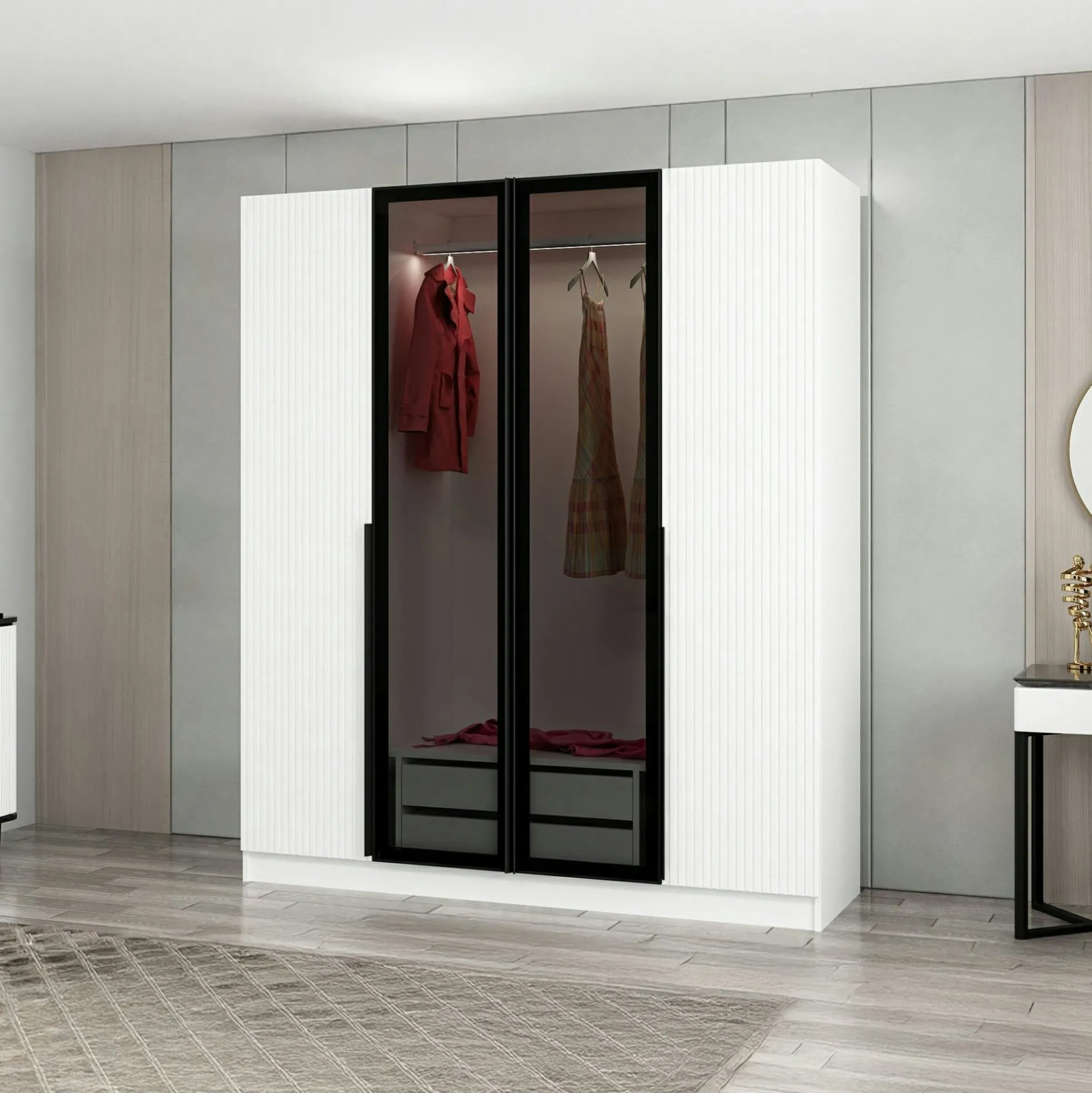 Armoire penderie blanche 2 portes vitrées H 210 cm BYRON