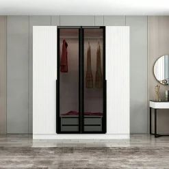 Armoire penderie blanche 2 portes vitrées H 210 cm BYRON