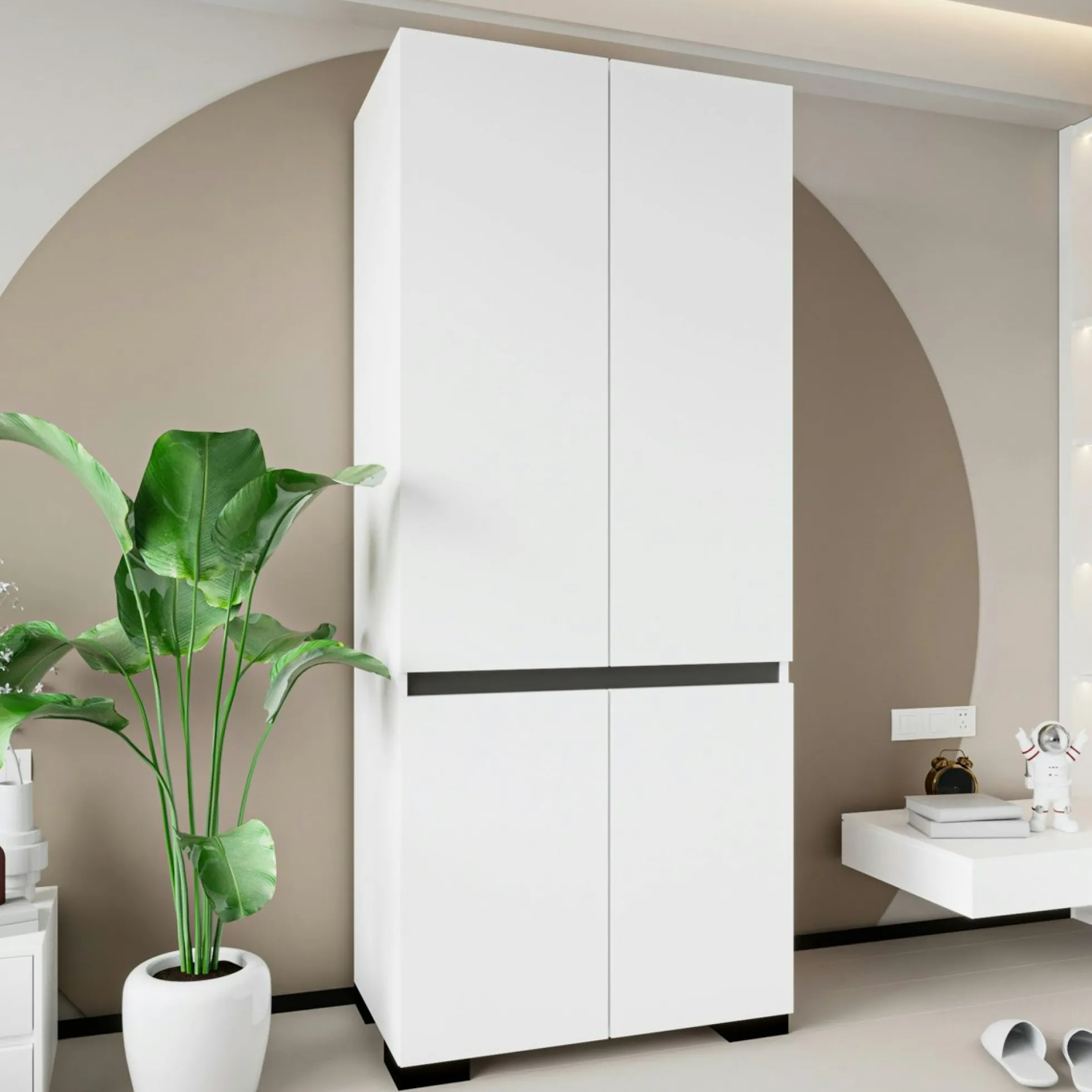 Armoire penderie blanche 2 portes détail gris, 1 étagère BYRON