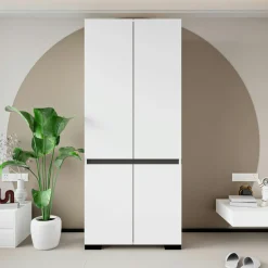 Armoire penderie blanche 2 portes détail gris, 1 étagère BYRON