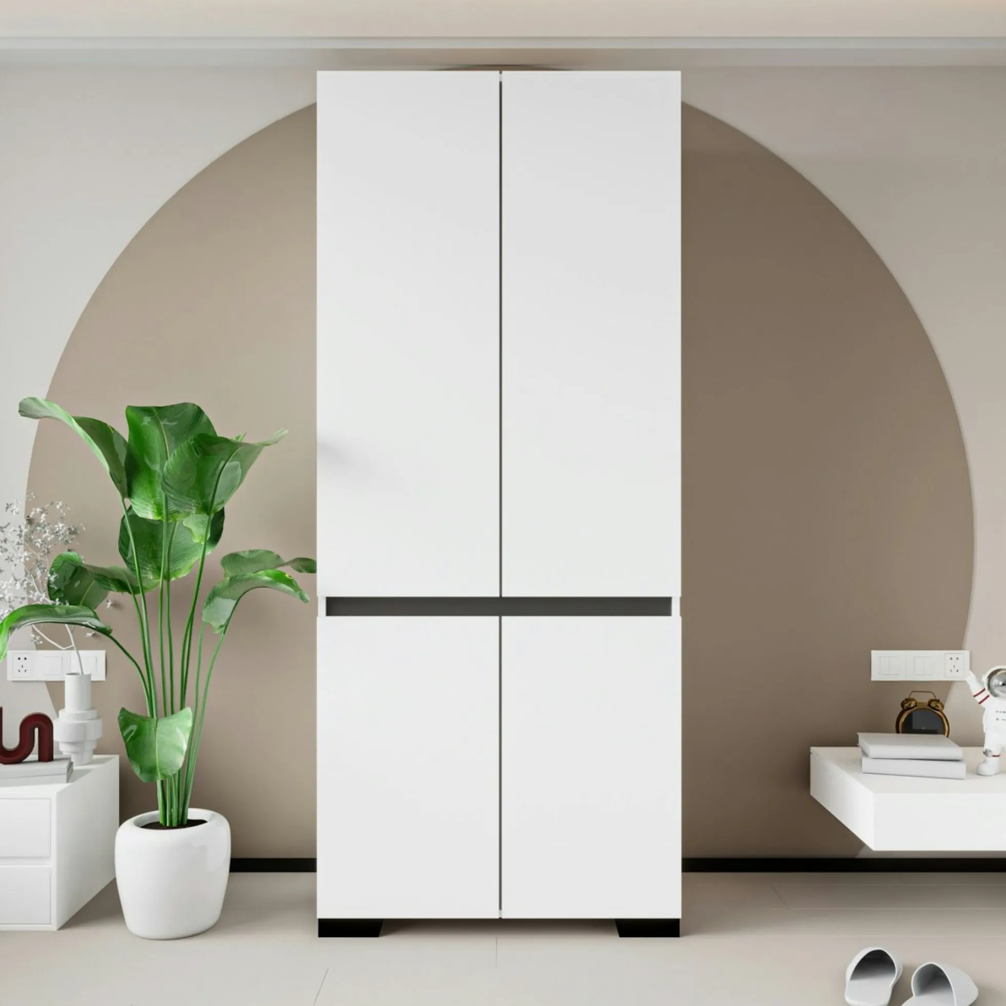 Armoire penderie blanche 2 portes détail gris, 1 étagère BYRON