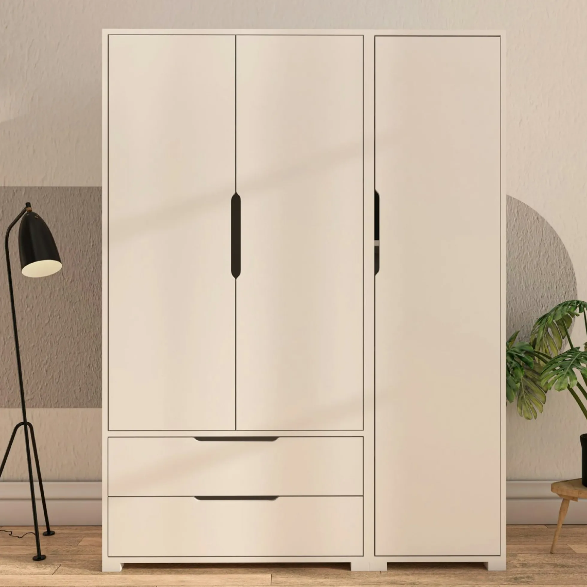 Armoire penderie blanche 3 portes 2 tiroirs BYRON