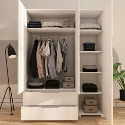 Armoire penderie blanche 3 portes 2 tiroirs BYRON