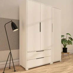 Armoire penderie blanche 3 portes 2 tiroirs BYRON