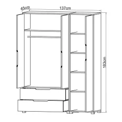 Armoire penderie blanche 3 portes 2 tiroirs BYRON