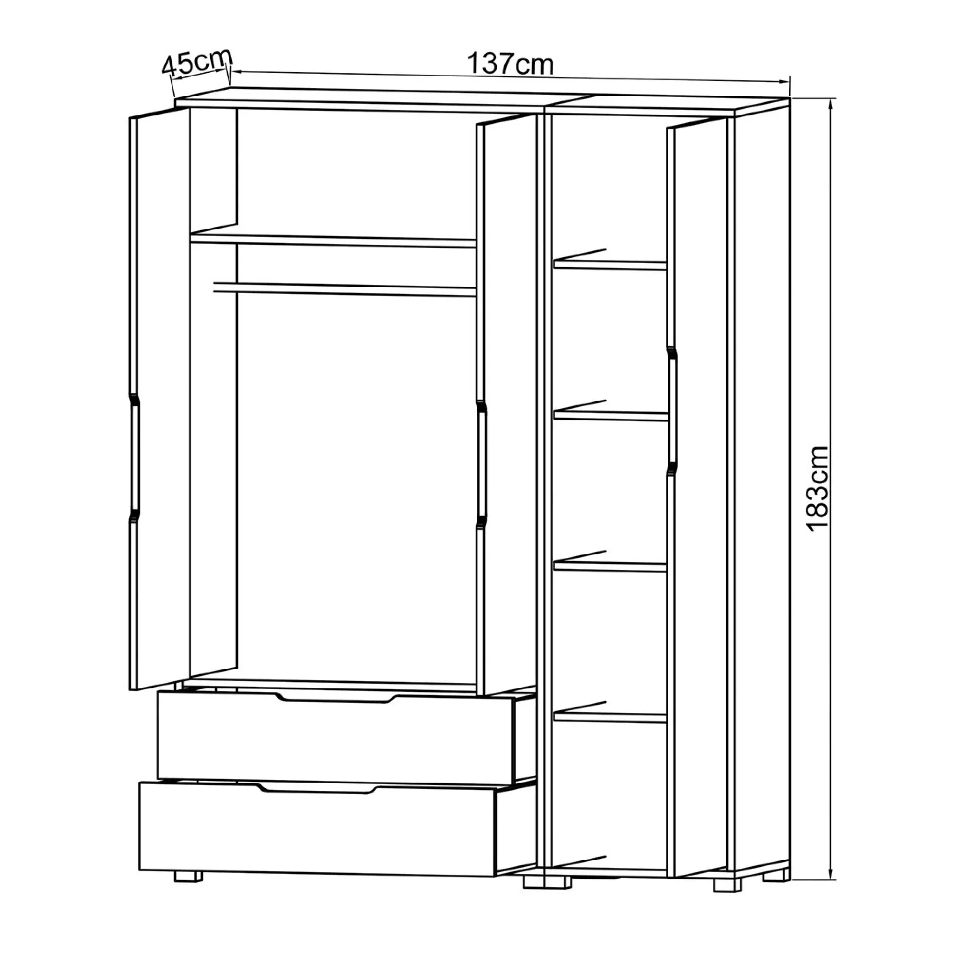 Armoire penderie blanche 3 portes 2 tiroirs BYRON