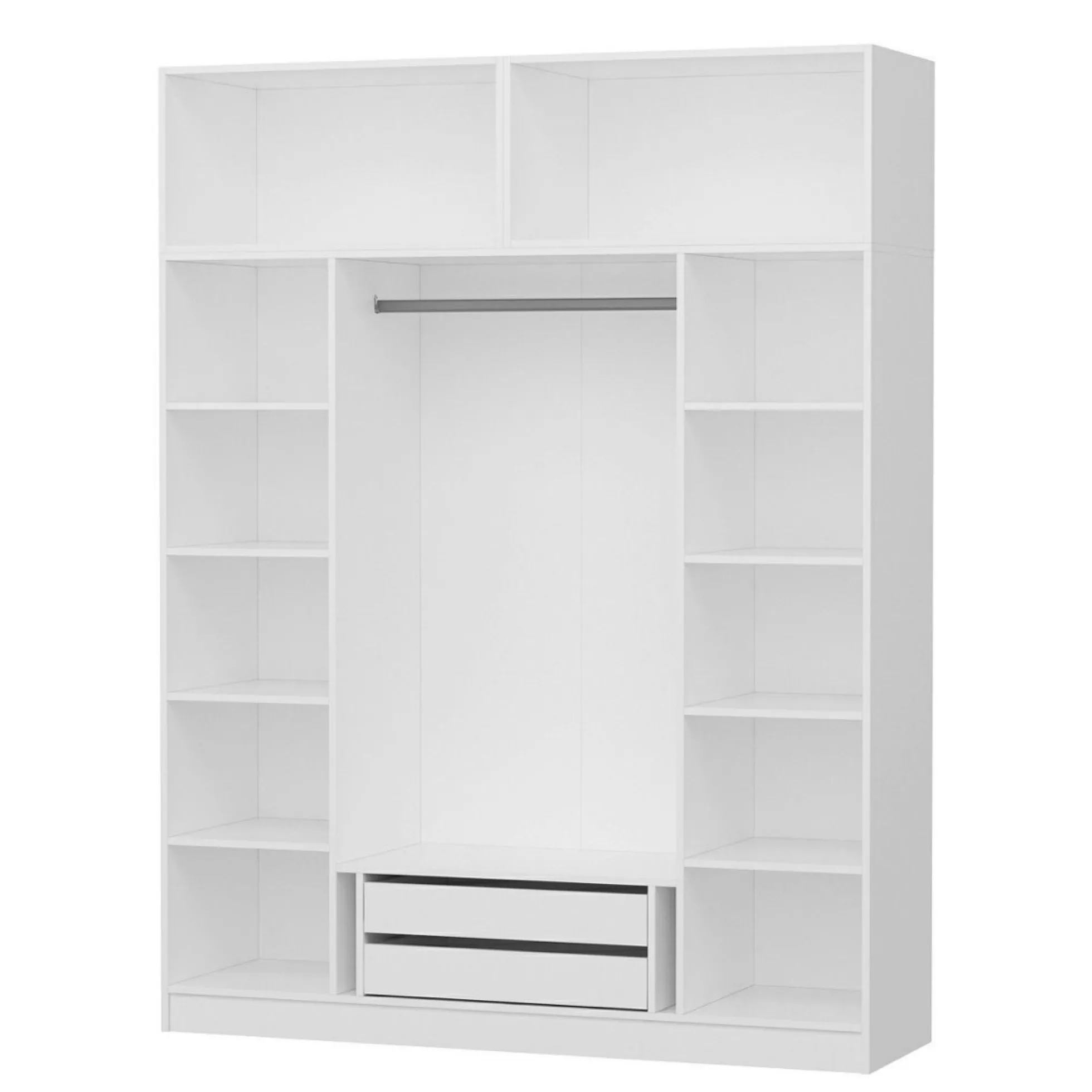 Armoire penderie blanche 6 portes, 1 portant 2 tiroirs BYRON