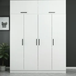 Armoire penderie blanche 6 portes, 1 portant 2 tiroirs BYRON