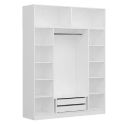 Armoire penderie blanche 6 portes, 1 portant 2 tiroirs BYRON
