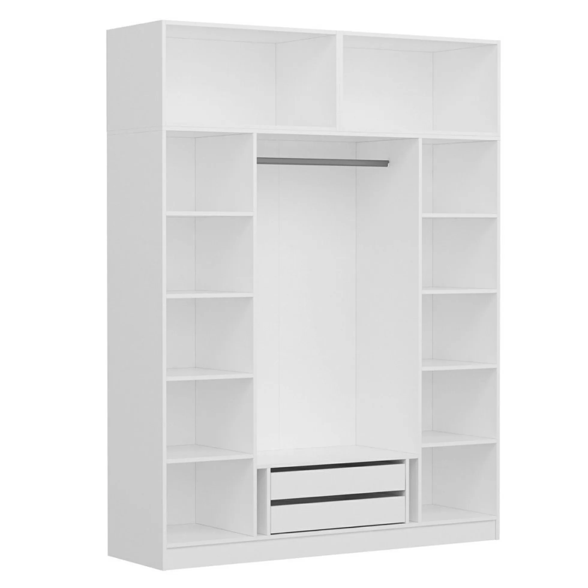 Armoire penderie blanche 6 portes, 1 portant 2 tiroirs BYRON