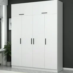 Armoire penderie blanche 6 portes, 1 portant 2 tiroirs BYRON