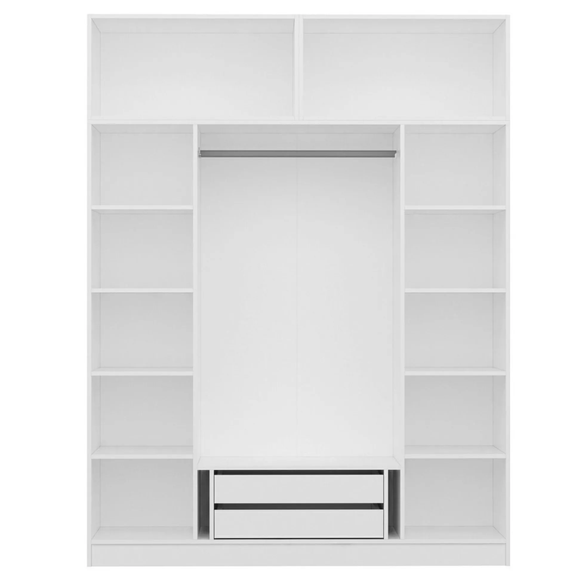 Armoire penderie blanche 6 portes, 1 portant 2 tiroirs BYRON