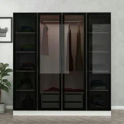 Armoire penderie blanche 4 portes vitrées H 190 cm BYRON