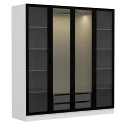 Armoire penderie blanche 4 portes vitrées H 190 cm BYRON
