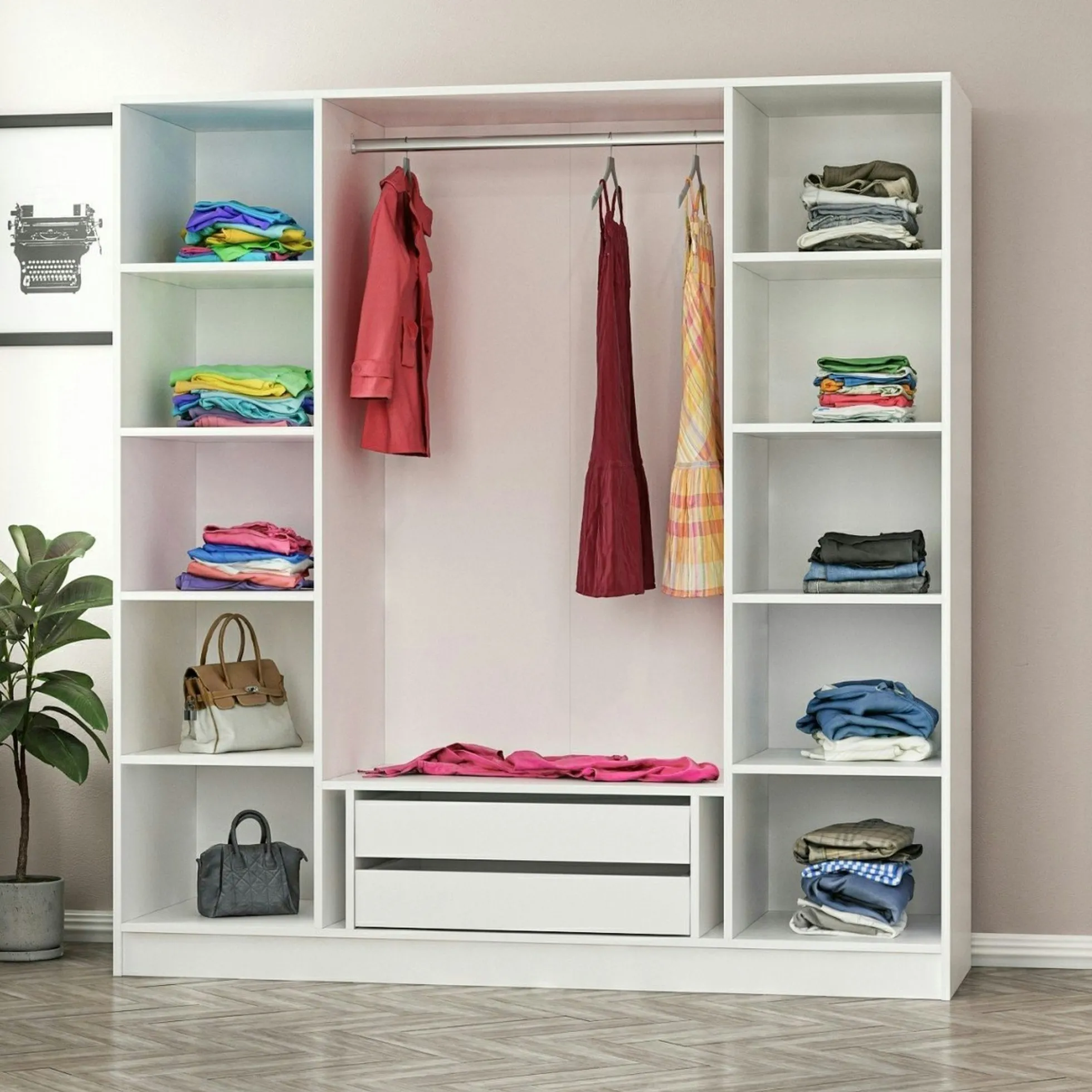 Armoire penderie blanche 4 portes vitrées H 190 cm BYRON