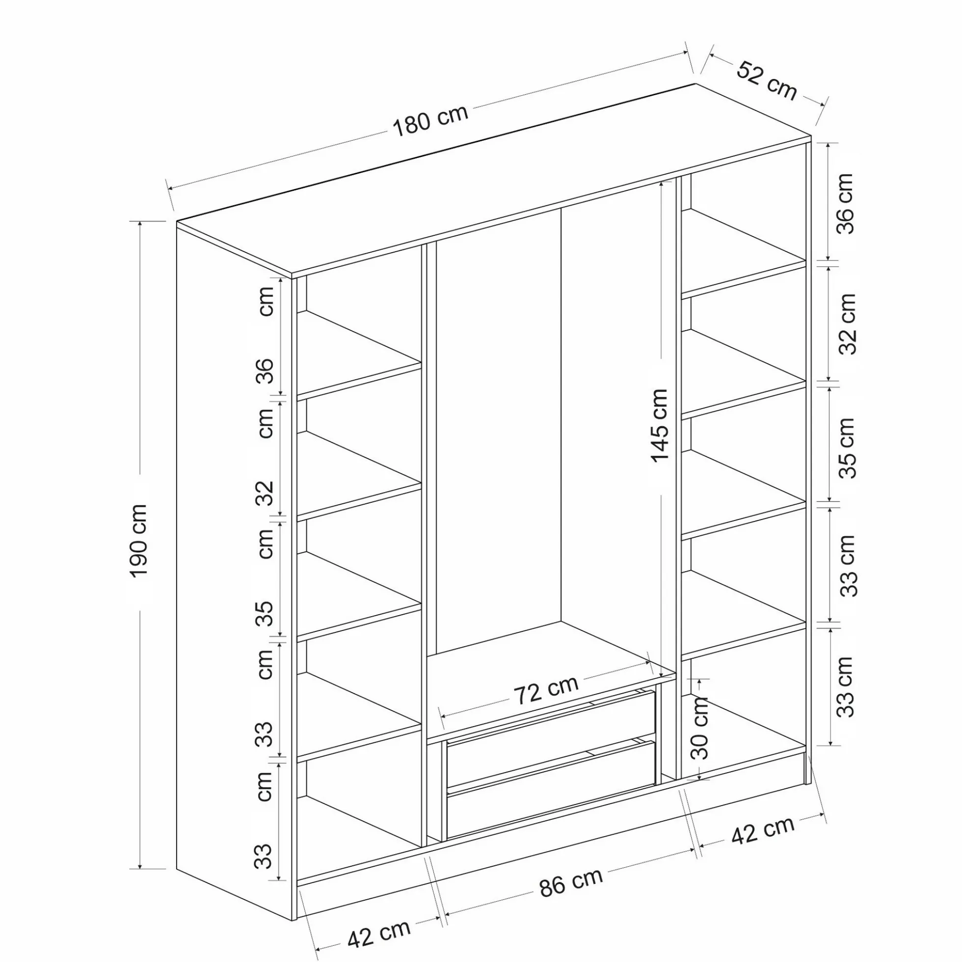 Armoire penderie blanche 4 portes vitrées H 190 cm BYRON