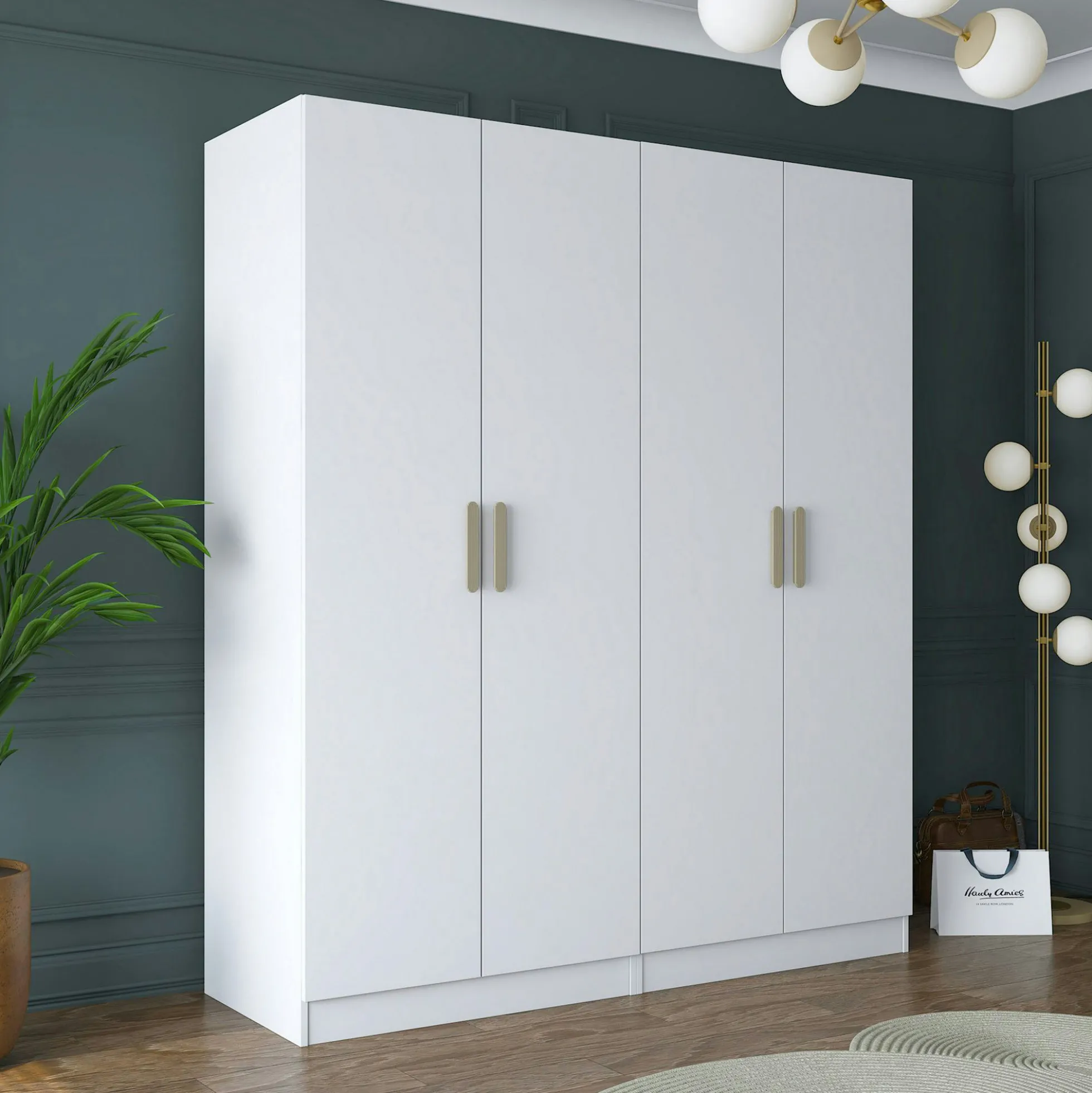 Armoire penderie blanche 4 portes poignées verticales BYRON