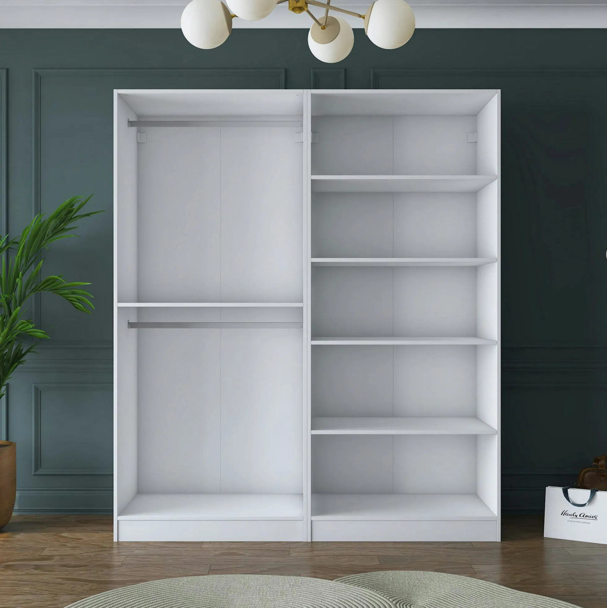 Armoire penderie blanche 4 portes poignées verticales BYRON