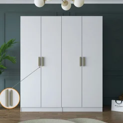 Armoire penderie blanche 4 portes poignées verticales BYRON