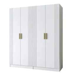 Armoire penderie blanche rainurée 4 portes 2 tringles BYRON