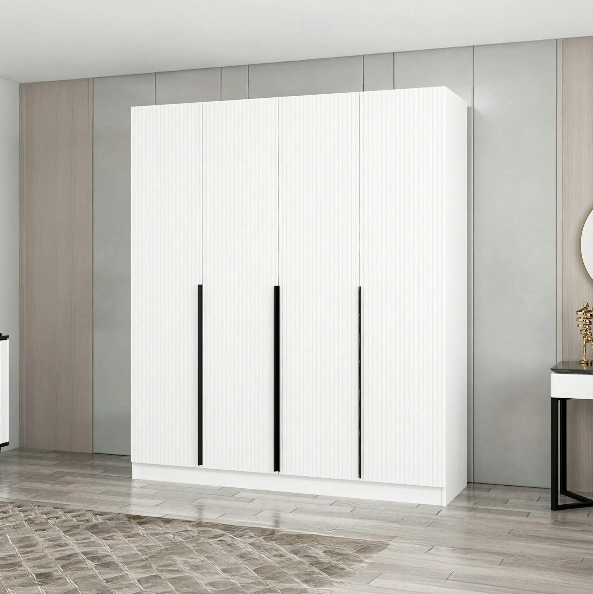 Armoire penderie blanche rainurée moderne H 210 cm BYRON