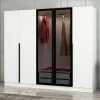 Armoire penderie blanche rainurée, 2 portes verre 225 cm BYRON