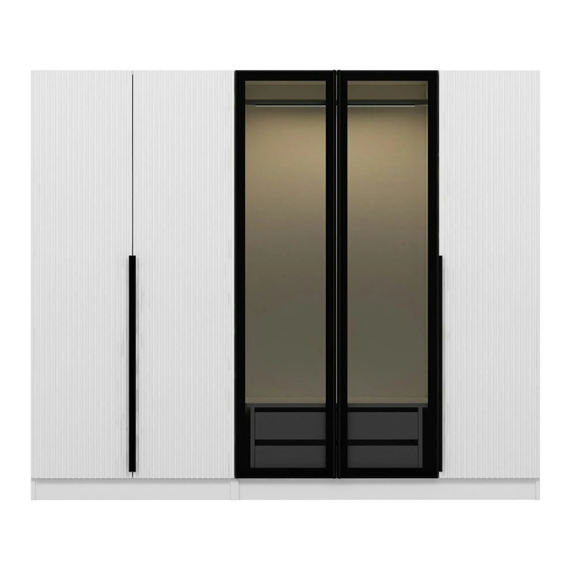 Armoire penderie blanche rainurée, 2 portes verre 225 cm BYRON