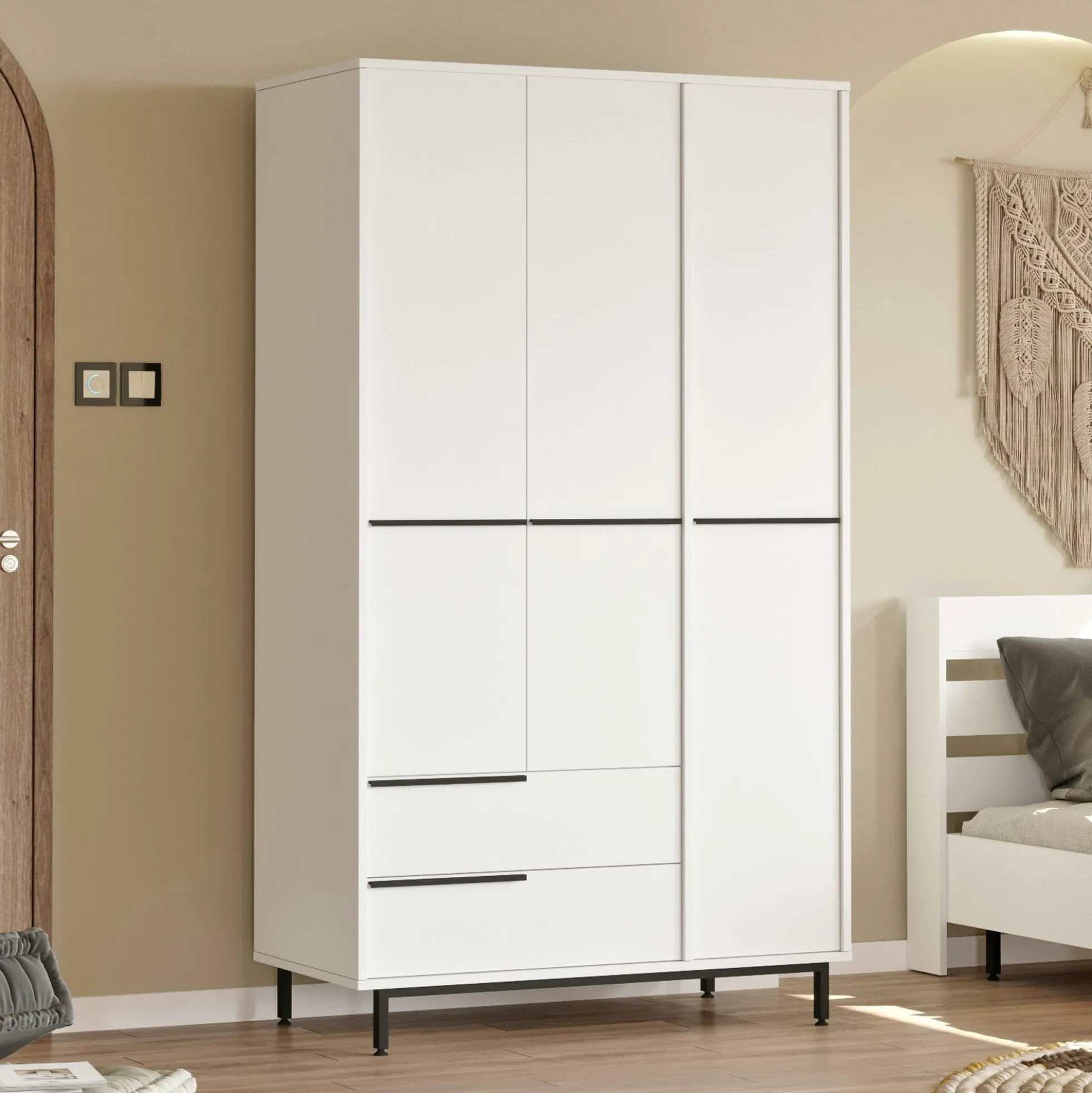 Armoire penderie blanche style moderne - 3 portes BYRON