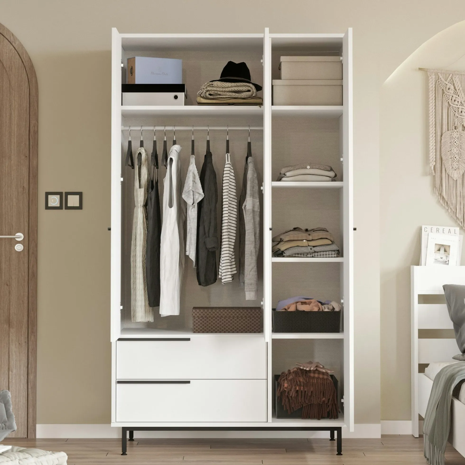 Armoire penderie blanche style moderne - 3 portes BYRON