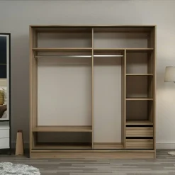 Armoire penderie chambre, 1 porte grise & miroir H 210 cm BYRON