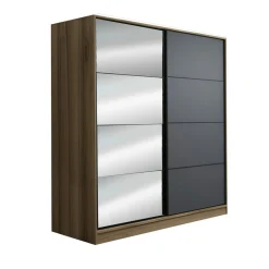 Armoire penderie chambre, 1 porte grise & miroir H 210 cm BYRON