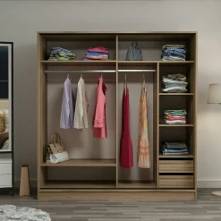 Armoire penderie chambre, 1 porte grise & miroir H 210 cm BYRON