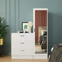 Armoire penderie compacte blanche avec miroir MARFA