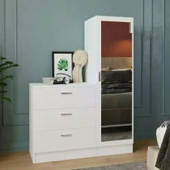 Armoire penderie compacte blanche avec miroir MARFA