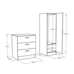 Armoire penderie compacte décor bois et gris 1 miroir MARFA