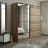Armoire penderie coulissante effet bois et miroir BYRON