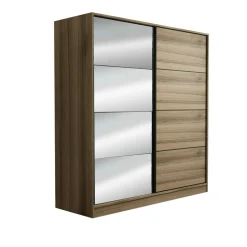 Armoire penderie coulissante effet bois 1 miroir H. 210 cm BYRON