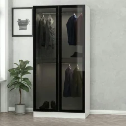 Armoire penderie design blanche - 2 portes vitrées BYRON