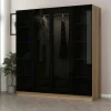 Armoire penderie design effet bois 4 portes verre H 210 cm BYRON