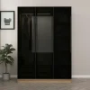 Armoire penderie design effet bois, 3 portes vitrées BYRON