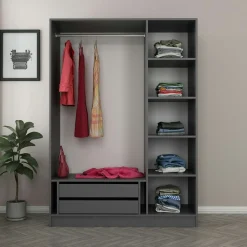 Armoire penderie design gris foncé, 3 portes vitrées BYRON