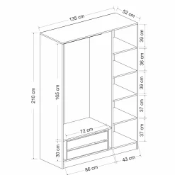Armoire penderie design gris foncé, 3 portes vitrées BYRON