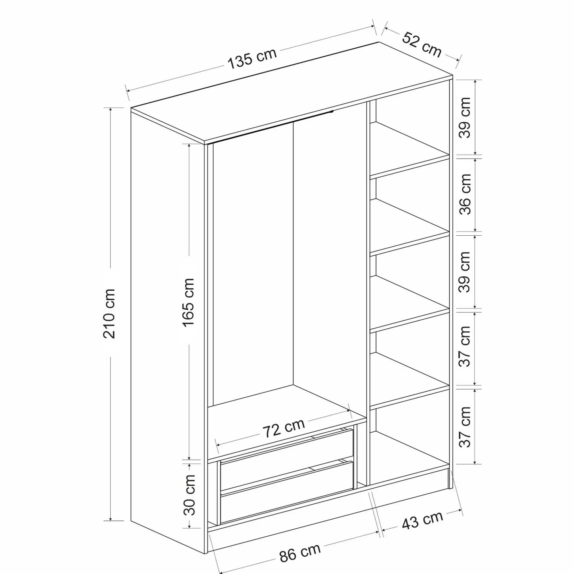 Armoire penderie design gris foncé, 3 portes vitrées BYRON