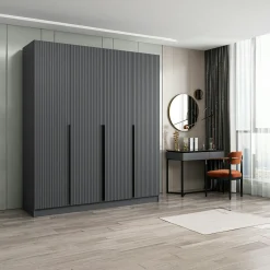 Armoire penderie design gris rainuré H 210 cm BYRON