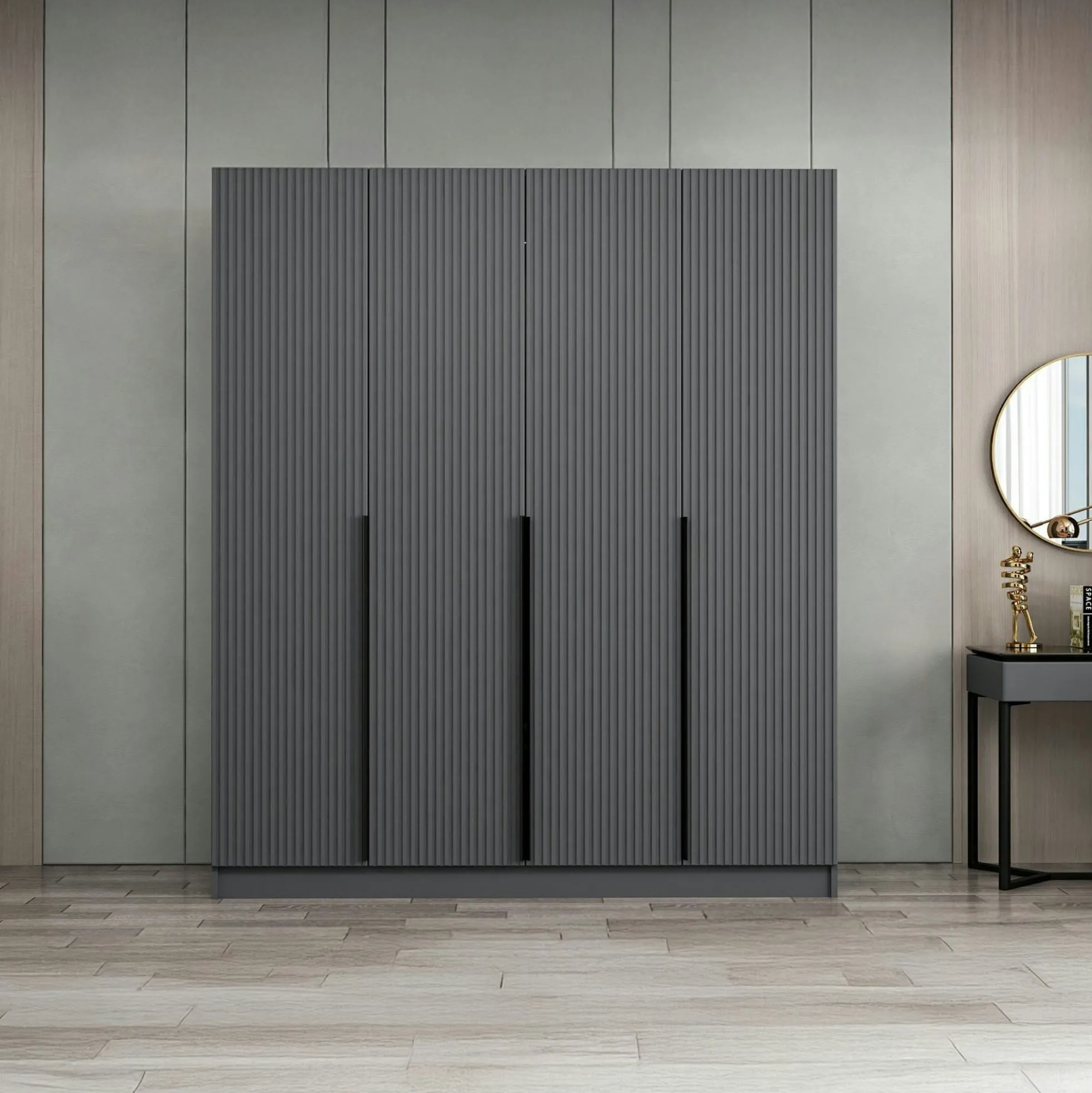 Armoire penderie design gris rainuré H 210 cm BYRON