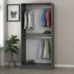 Armoire penderie design grise - 2 portes vitrées BYRON