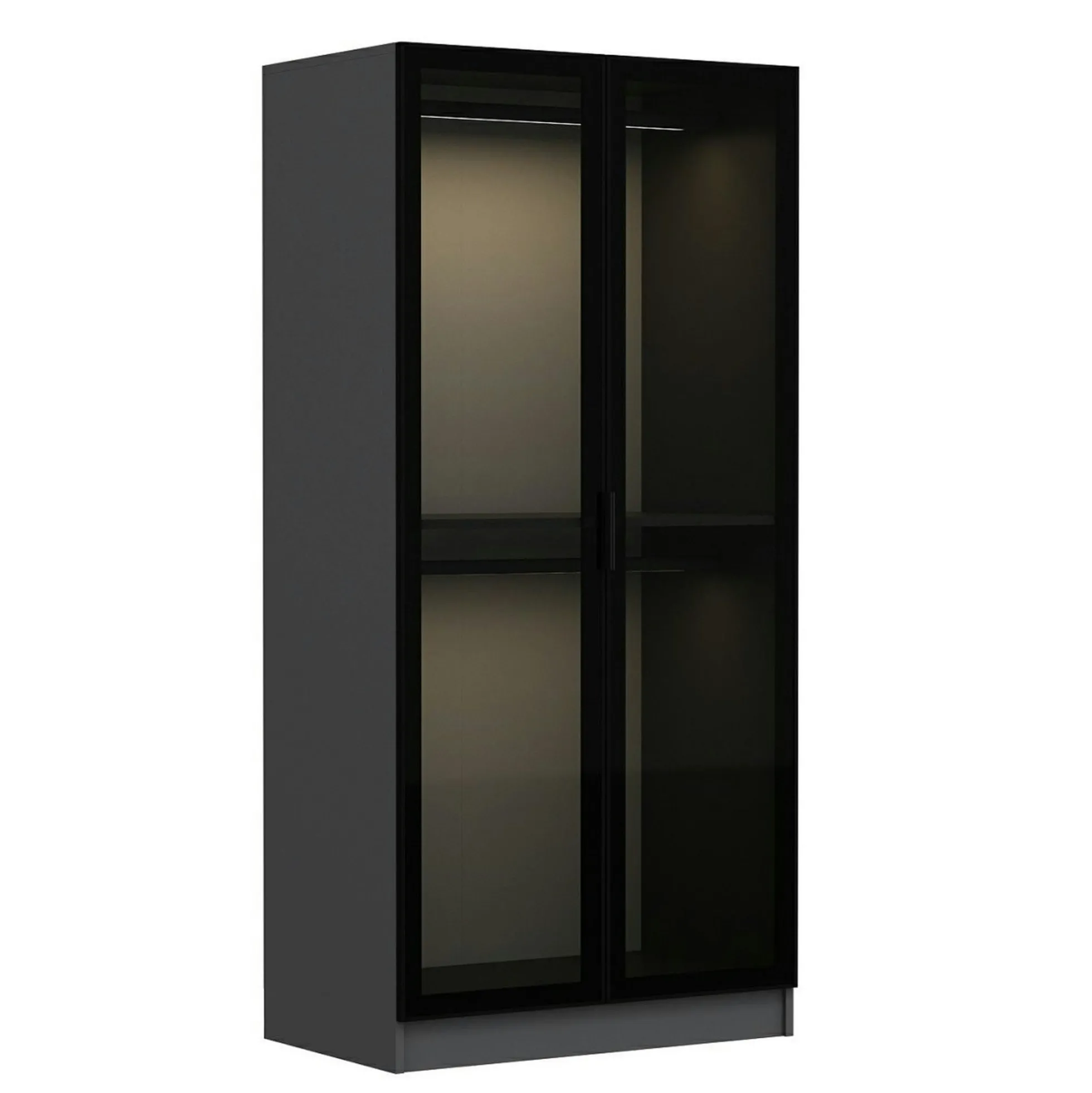 Armoire penderie design grise - 2 portes vitrées BYRON
